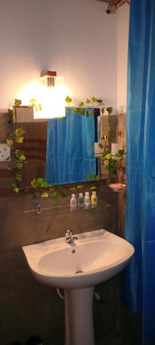 a bathroom with a white sink and a mirror at The Mount Lodge in Nuwara Eliya