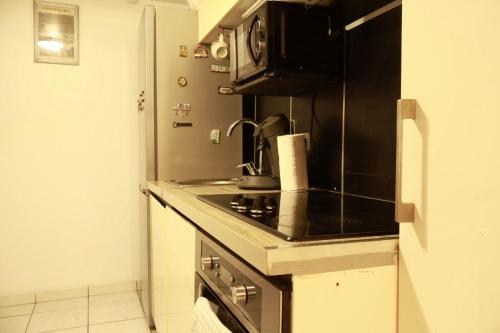 une petite cuisine avec un évier et un micro-ondes dans l'établissement Appartement Cosy Centre Nice, à Nice