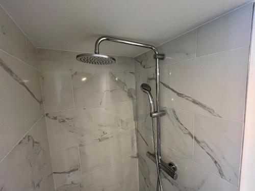 une salle de bain avec une douche avec pommeau de douche dans l'établissement Lumières et Nature - 362, à Rouen