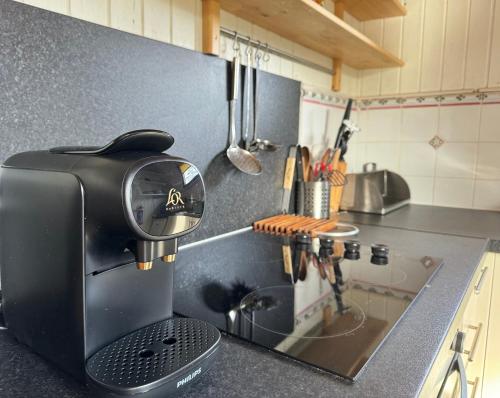 a coffee maker sitting on a counter in a kitchen at Equinox Cabin in Torlundy
