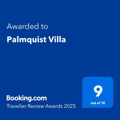 a screenshot of a cell phone with the text awarded to palimpirus villa at Palmquist Villa in Neral