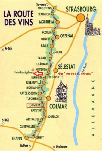 a map of the la route des vins at Au pied du Château in Orschwiller
