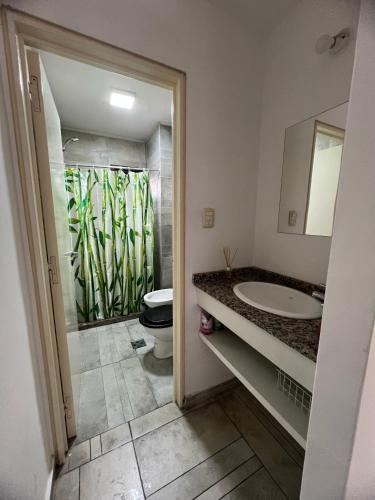 a bathroom with a sink and a toilet and a shower at Cba Rent in Córdoba