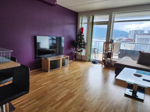 TV a/nebo společenská místnost v ubytování The Arctic Edge - Modern Seaside Apartment with Host in Central Tromsø