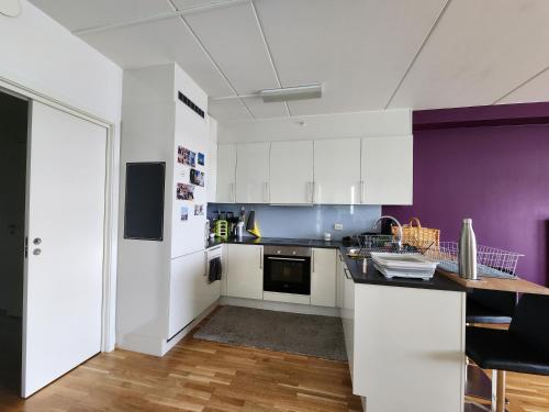 Kuchyň nebo kuchyňský kout v ubytování The Arctic Edge - Modern Seaside Apartment with Host in Central Tromsø