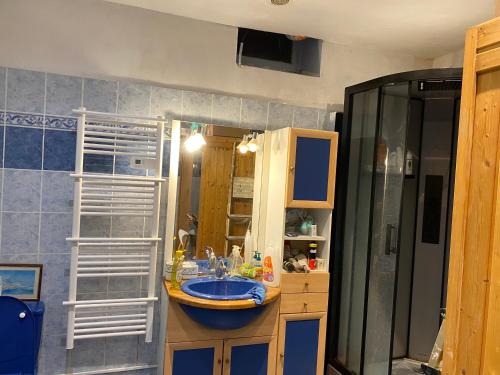 un baño con lavabo y ducha en Villa-Gaby villa entière et piscine, en Menton