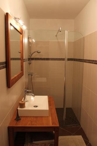 une salle de bain avec un lavabo et une douche dans l'établissement Quenza-Alta Rocca, à Quenza