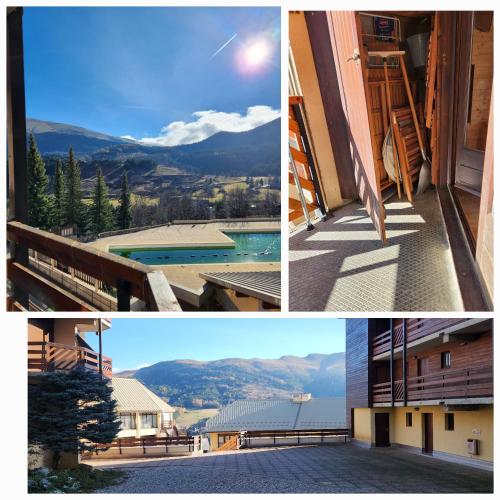 un collage de photos avec vue sur un bâtiment dans l'établissement Charmant studio 5 personnes style montagnard, à Gresse-en-Vercors