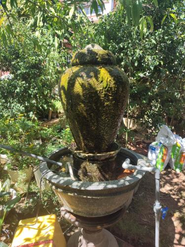 a bird bath with a hose in a garden at Tiên Hoa Sơn Villa in Da Lat
