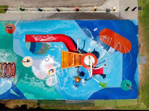 an overhead view of a painting of a pool at BIG4 Swan Hill in Swan Hill