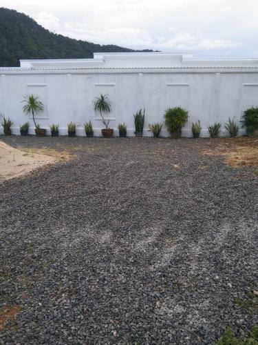 a white building with plants on the side of it at Buketree homestay satun in Ban Khok