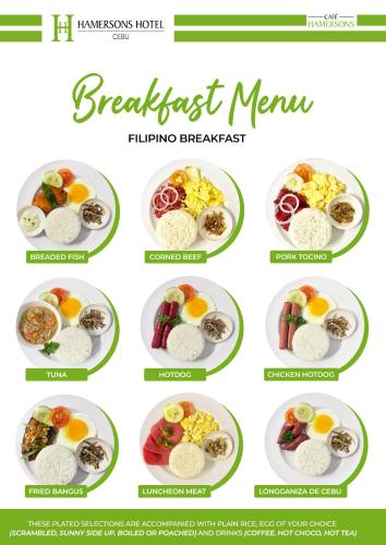 a poster of different types of breakfast meals at Hamersons Hotel Cebu in Cebu City