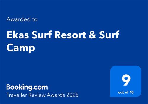 Certifikát, hodnocení, plakát nebo jiný dokument vystavený v ubytování Ekas Surf Resort & Surf Camp