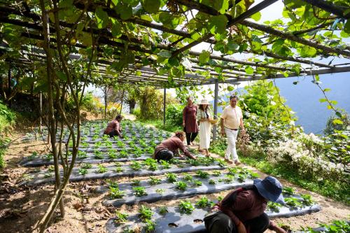 a group of people working in a garden at Prakriti Resort and Organic Farm Pvt. Ltd. in Burhānilkantha
