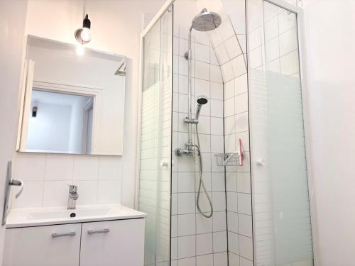 a bathroom with a shower and a sink at Duplex rénové pour 6 voyageurs - Roubaix in Roubaix