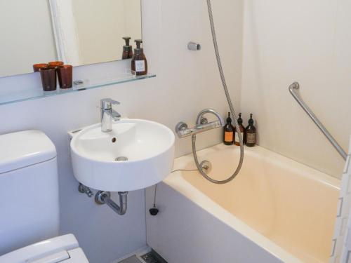a bathroom with a sink and a bath tub at Rembrandt Style Yokohama Sakuragicho in Yokohama