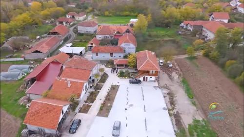 an aerial view of a house with red roofs at Etno selo Katunija in Katun