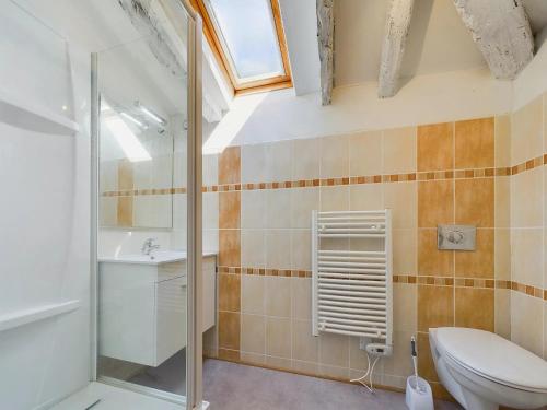 a bathroom with a toilet and a sink and a shower at Séjour authentique-Piscine Privée Chauffée- Spa et Nature in Beauville