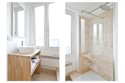 une salle de bain avec un lavabo et une douche dans l'établissement Pick A Flat's Apartement in Nation - rue d'Avron, à Paris