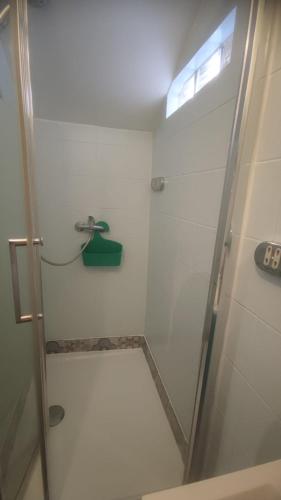 une salle de bain avec une douche avec une porte vitrée dans l'établissement Promotion du Jour - Studio Le Palmier, à Deuil-la-Barre