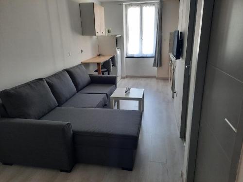 a living room with a couch and a table at Appartement équipé in Saint-Julien-Molin-Molette