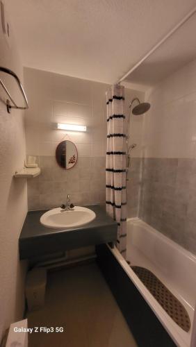 une salle de bain avec un lavabo et une baignoire dans l'établissement Le Charvin 211, à Manigod
