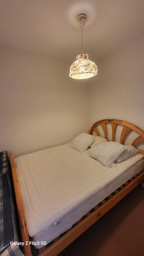 Ce lit se trouve dans un dortoir doté d'un dispositif d'éclairage et d'un dispositif d'éclairage. dans l'établissement Le Charvin 211, à Manigod