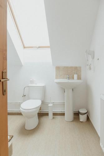 a bathroom with a toilet and a sink at Vass Panzio in Zălan