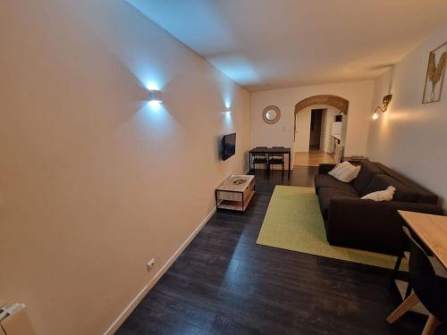 un salon avec un canapé et une table dans l'établissement Appartement au cœur de Vienne, à Vienne