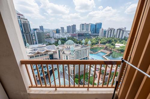 a balcony with a view of a city at Resort Suites at Pyramid Tower by GL Staycation in Petaling Jaya