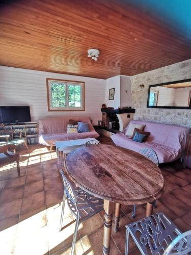 un salon avec une table et un canapé dans l'établissement Le Chalet D'en Paradis, à Serrières-sur-Ain