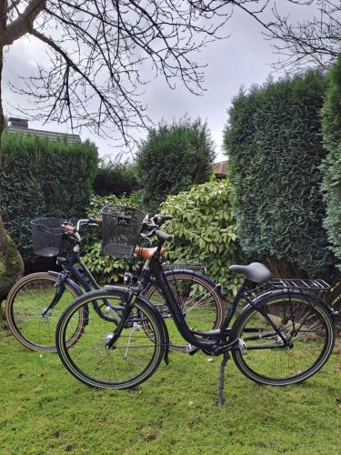two bikes parked next to each other on the grass at Ferienwohnung Sternschnuppe in Dülmen