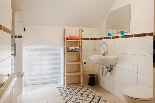 un baño con lavabo e inodoro en FeWo Schöna45, en Schöna