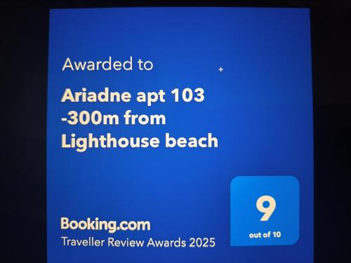 Certificado, premio, señal o documento que está expuesto en Ariadne apt 103 -300m from Lighthouse beach