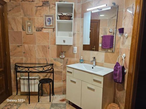 a bathroom with a sink and a mirror at chambres d'hôtes Amets in Sare