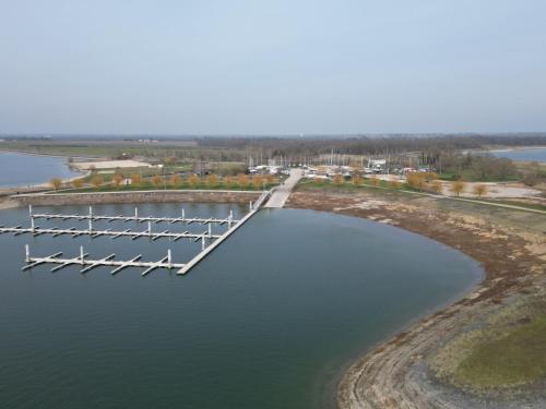an aerial view of a dam on a body of water at Chez Karinette in Les Rivières-Henruel