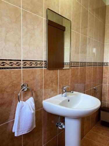 a bathroom with a sink and a mirror at STAY Meadow Vista Apartment in Mandria