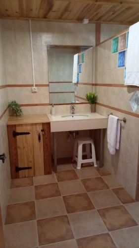 a bathroom with a sink and a mirror at La Traviesa in Soneja