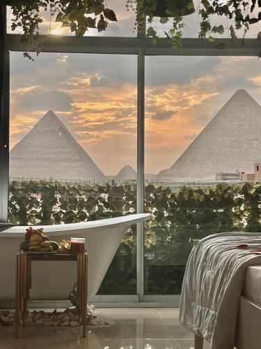 Meditation giza pyramids view