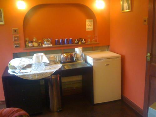 eine Küche mit einer Spüle und einem kleinen Kühlschrank in der Unterkunft Newcourt B & B in Llantwit Major