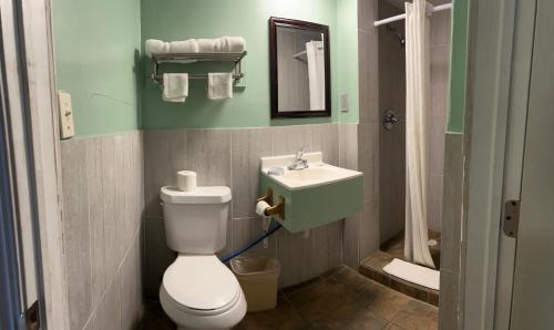 a bathroom with a toilet and a sink at Town & Country Motel in Sioux City