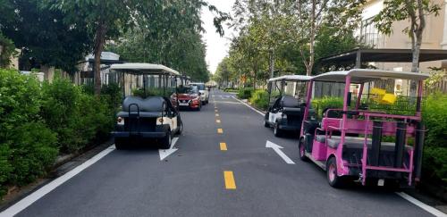 a group of golf carts driving down a street at Thong Dong Homestay in Phước Lý