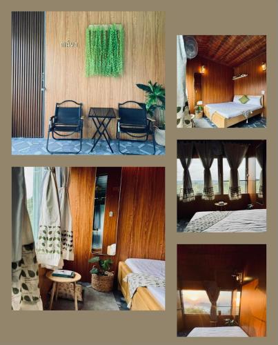 a collage of pictures of a hotel room at Mây và Mây - Homestay Măng Đen in Kon Von Kla