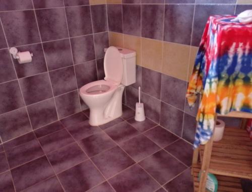a bathroom with a toilet in a tiled floor at CHEZ ALIZHIA in Nuku Hiva