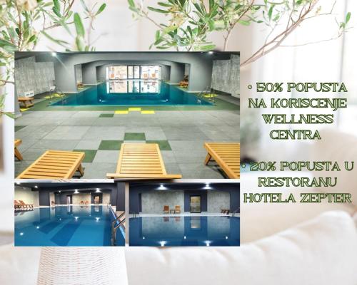 a collage of photos of a swimming pool at Apartman Dunja Zepterme in Vrnjačka Banja