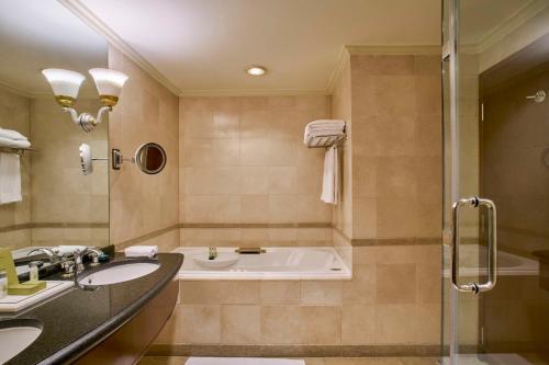 a bathroom with a tub and a sink and a shower at Hilton Cairo Grand Nile in Cairo