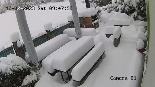 a pile of snow on a park bench at Pension Kachlicka in Skála