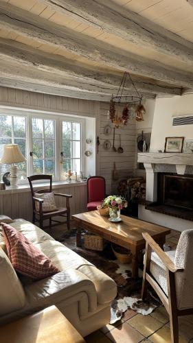 un salon avec un canapé et une table dans l'établissement Monteaux - Les Rabris, à Monteaux