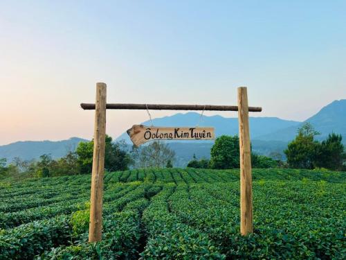 a sign in the middle of a field of crops at Kolia Resort in Cao Bằng