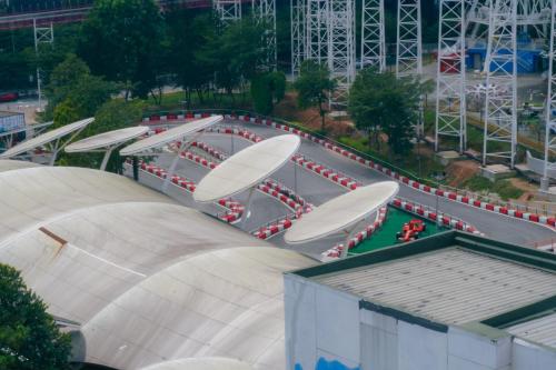 an overhead view of a large building with white roofs at i-Sovo i-City-3sleep-Netflix-Gym in Shah Alam